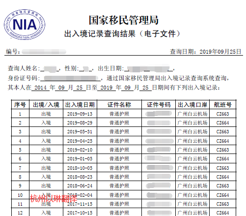 出入境記錄翻譯請找以琳杭州翻譯公司